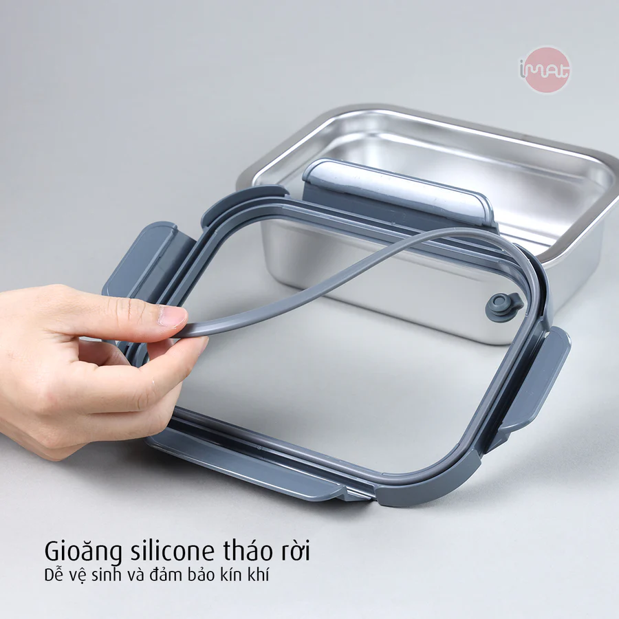 Hộp Inox Dùng Vi Sóng iMat, Nắp Thuỷ Tinh Chịu Nhiệt