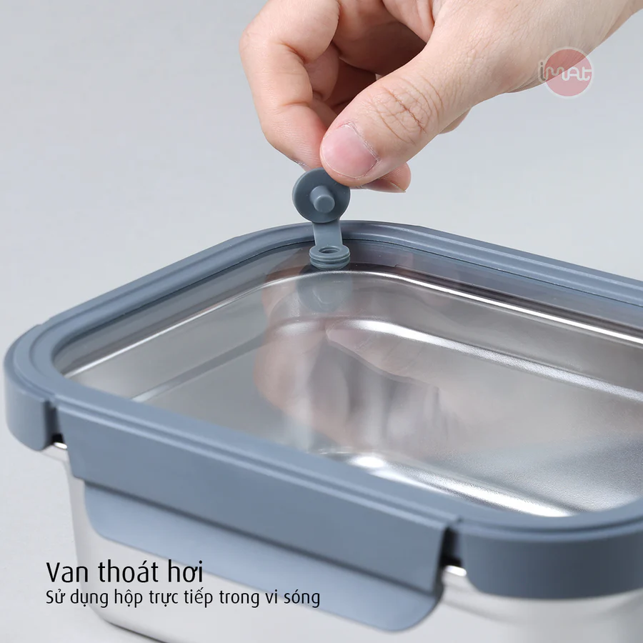 Hộp Inox Dùng Vi Sóng iMat, Nắp Thuỷ Tinh Chịu Nhiệt
