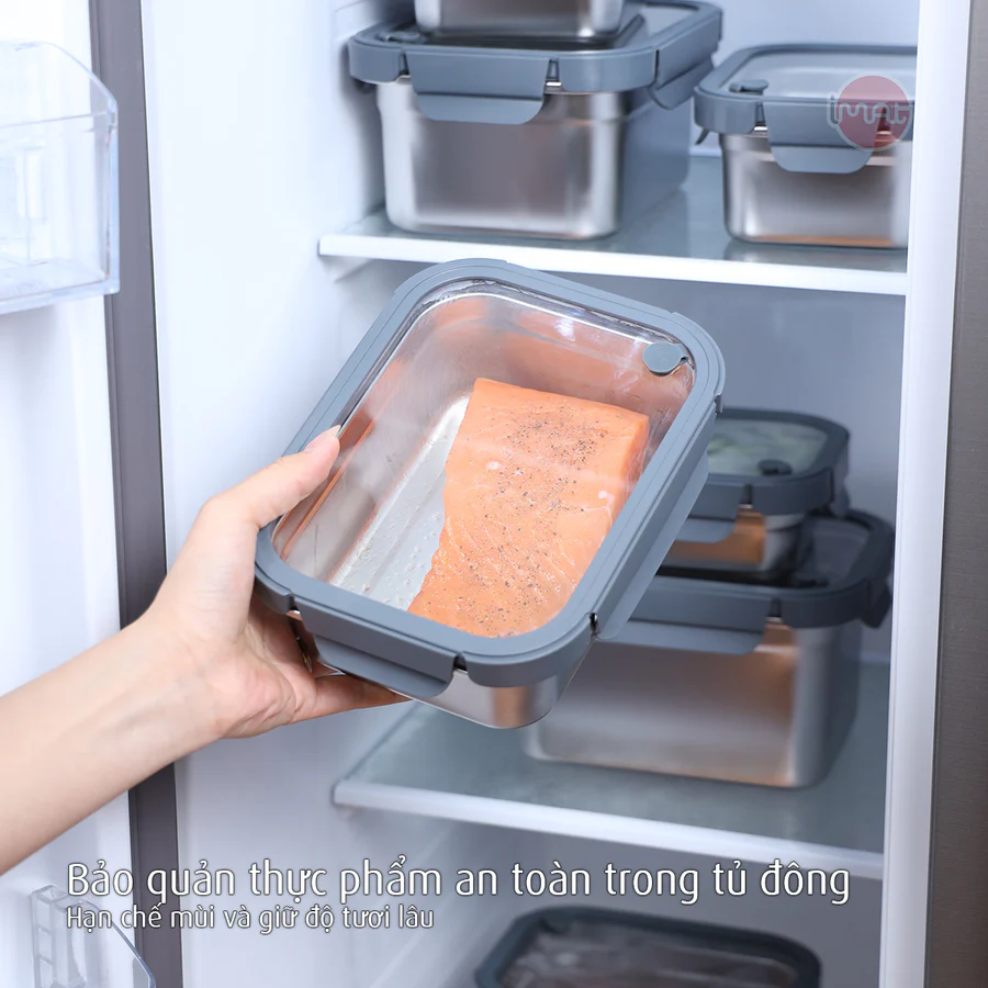 Hộp Inox Dùng Vi Sóng iMat, Nắp Thuỷ Tinh Chịu Nhiệt
