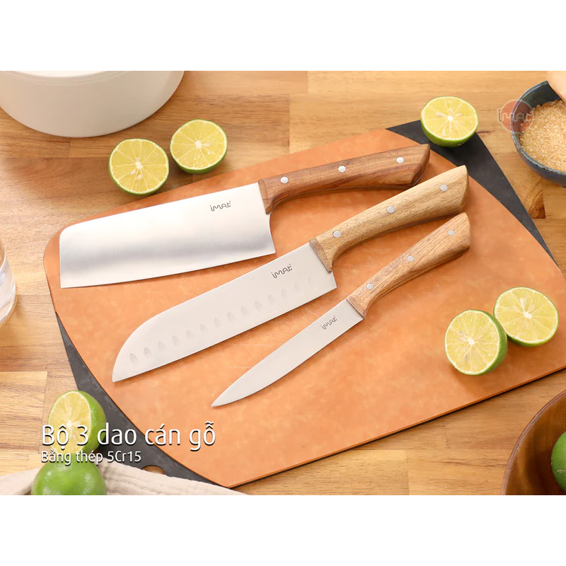 Bộ 3 dao lưỡi thép cán gỗ iMat
