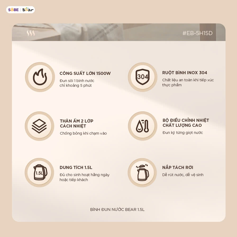 Ấm đun nước Bear 1.5L EB-5H15D