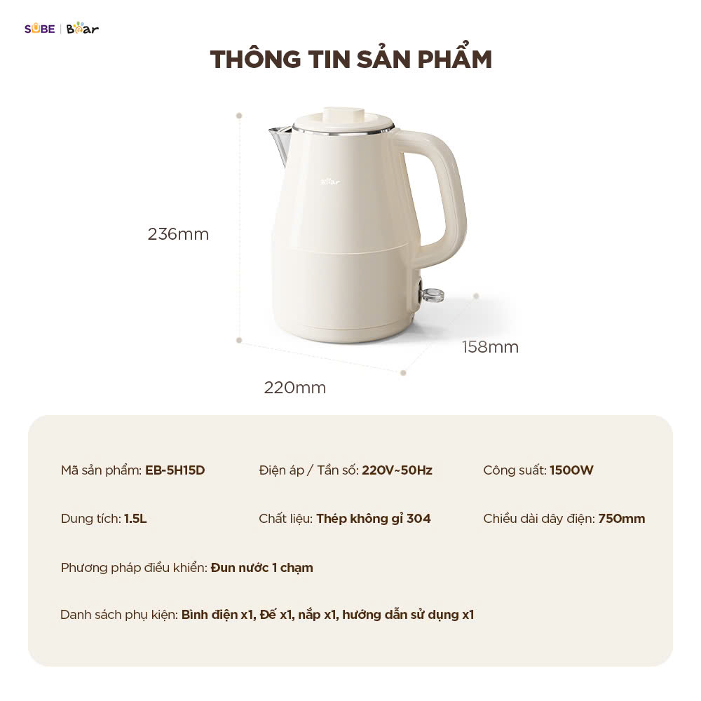 Ấm đun nước Bear 1.5L EB-5H15D