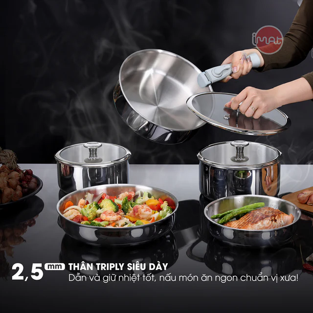 Bộ nồi chảo inox cán rời 9 món hiệu Imat