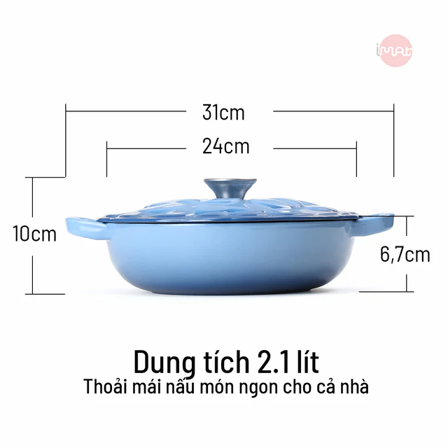 Chảo gang tráng men đa năng nắp cánh hoa 24cm có vung