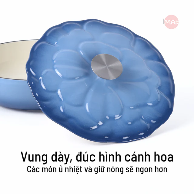 Chảo gang tráng men đa năng nắp cánh hoa 24cm có vung