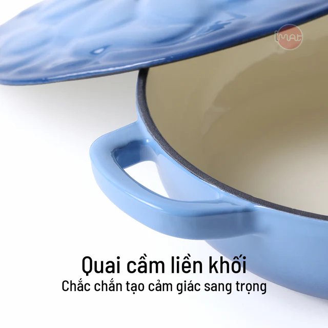 Chảo gang tráng men đa năng nắp cánh hoa 24cm có vung
