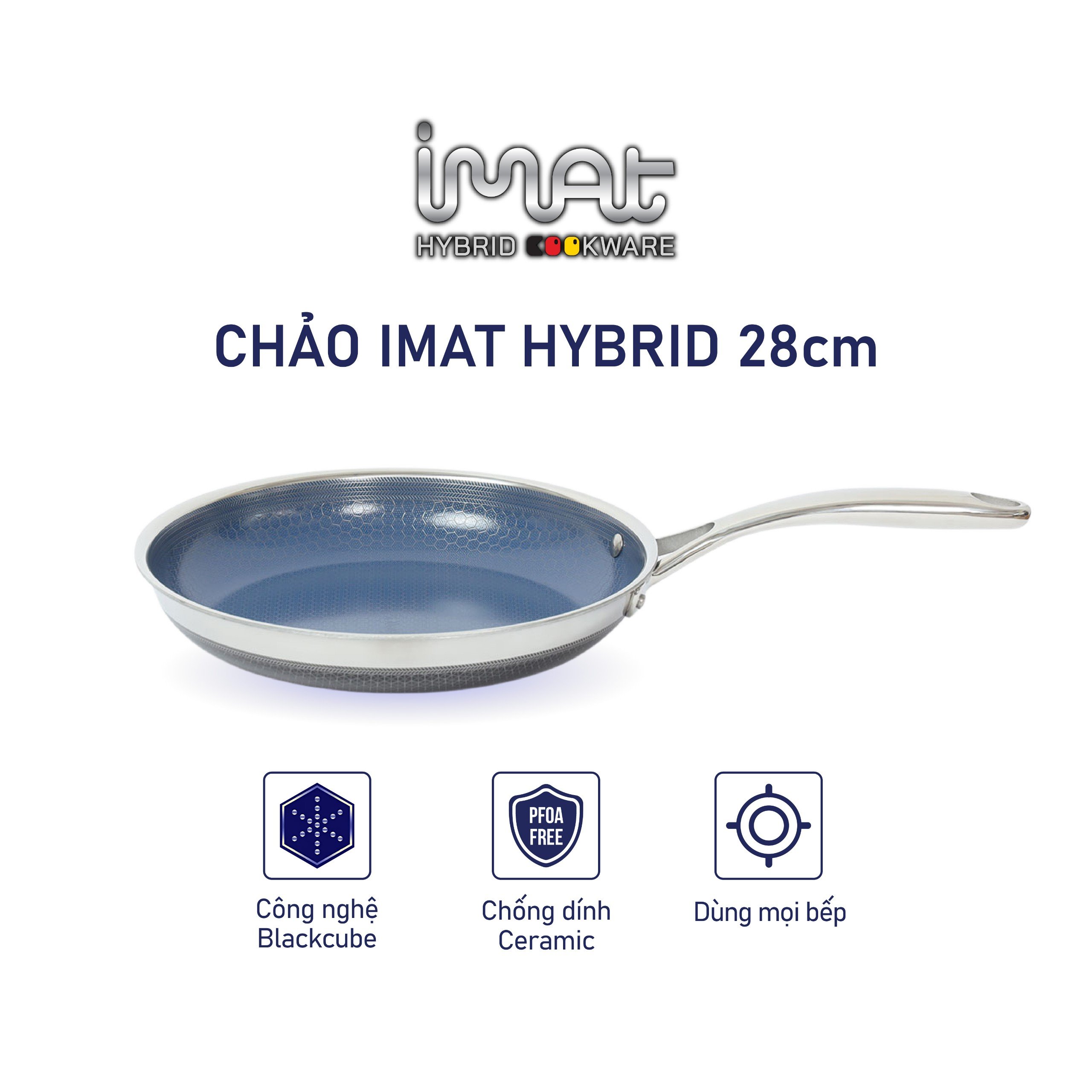 Chảo chiên/ rán iMAT Hybrid lòng xanh mới 28cm