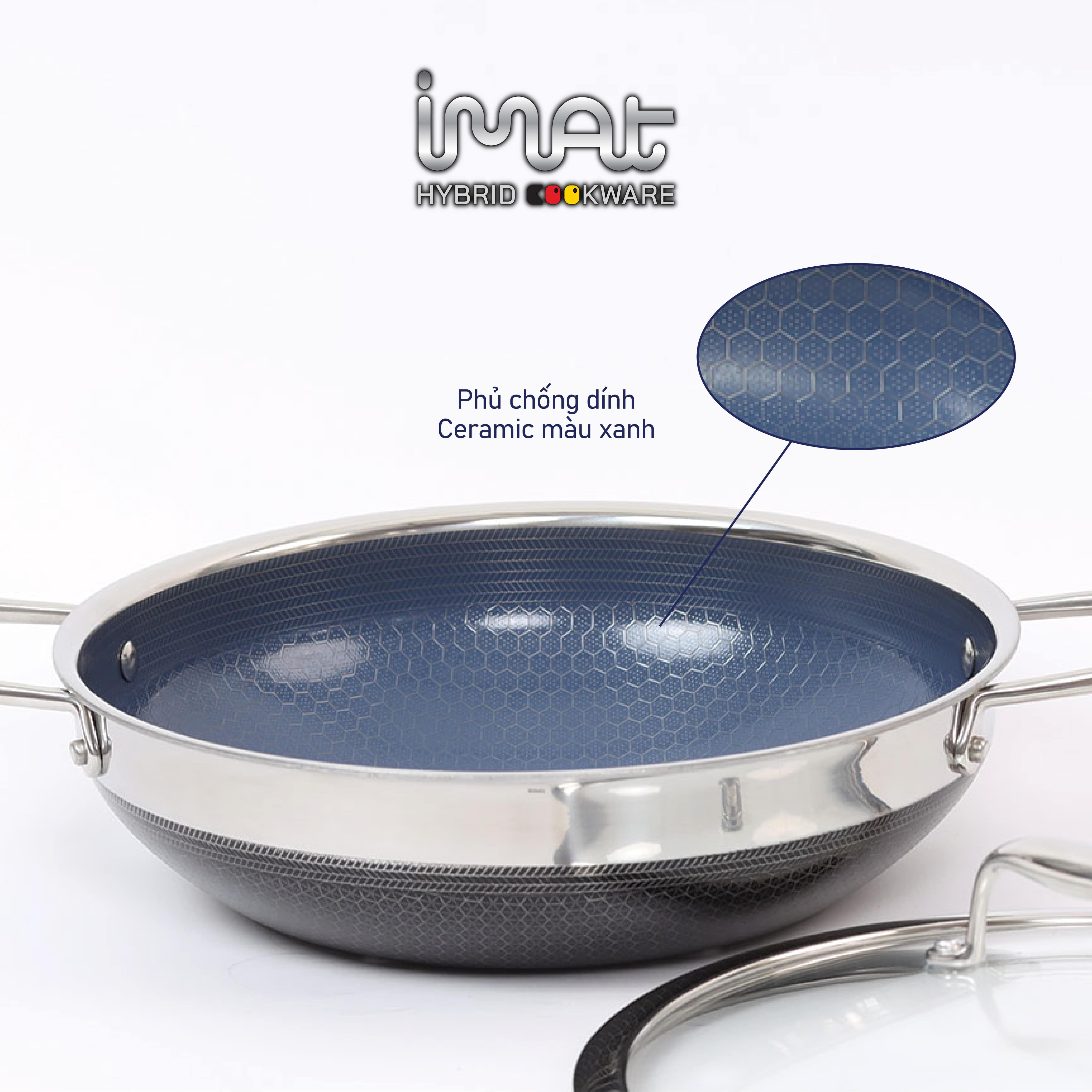 Chảo đa năng iMat Hybrid 28cm, có vung (lòng xanh)