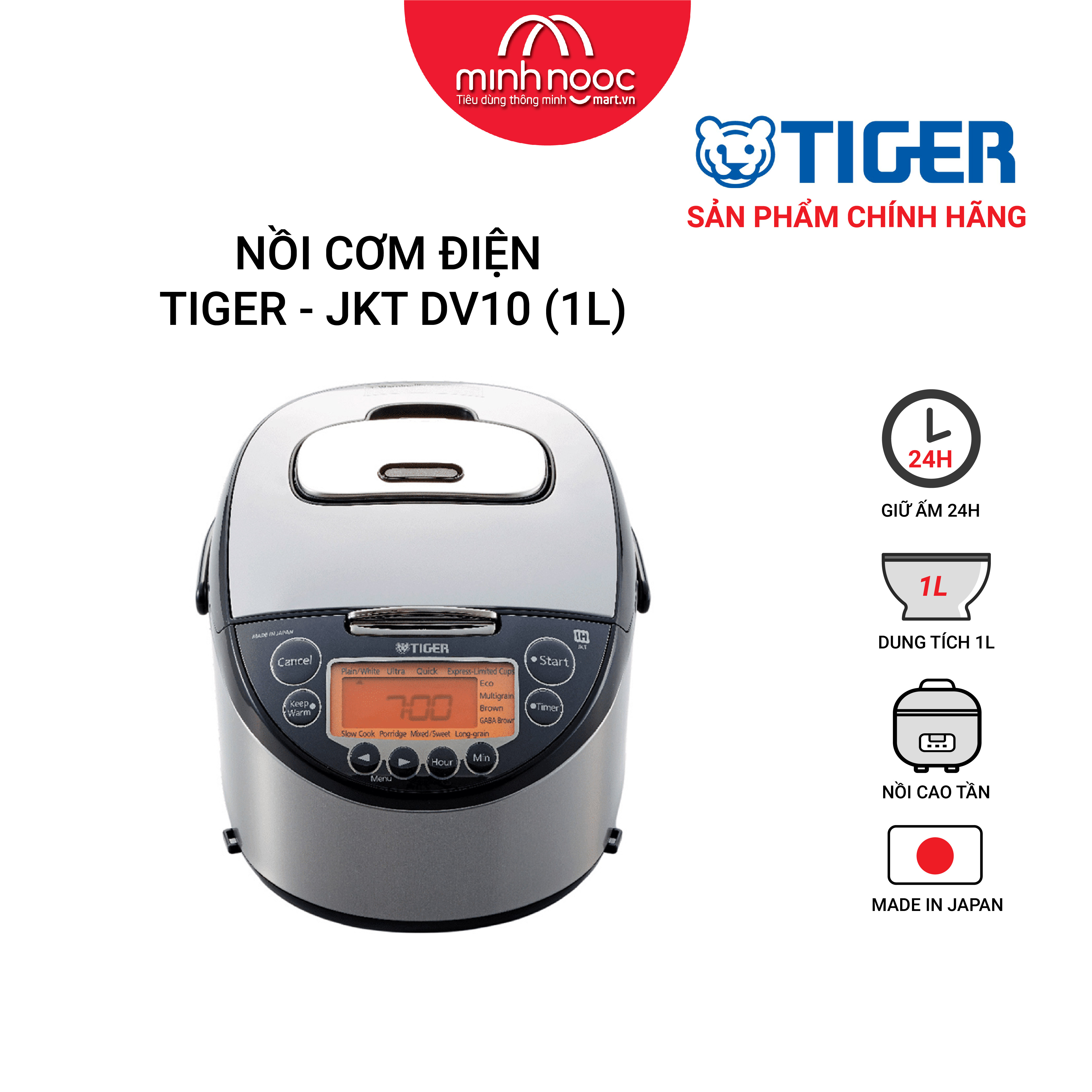 Nồi cơm điện Tiger dung tích 1.0l JKT-D10V MADE IN JAPAN