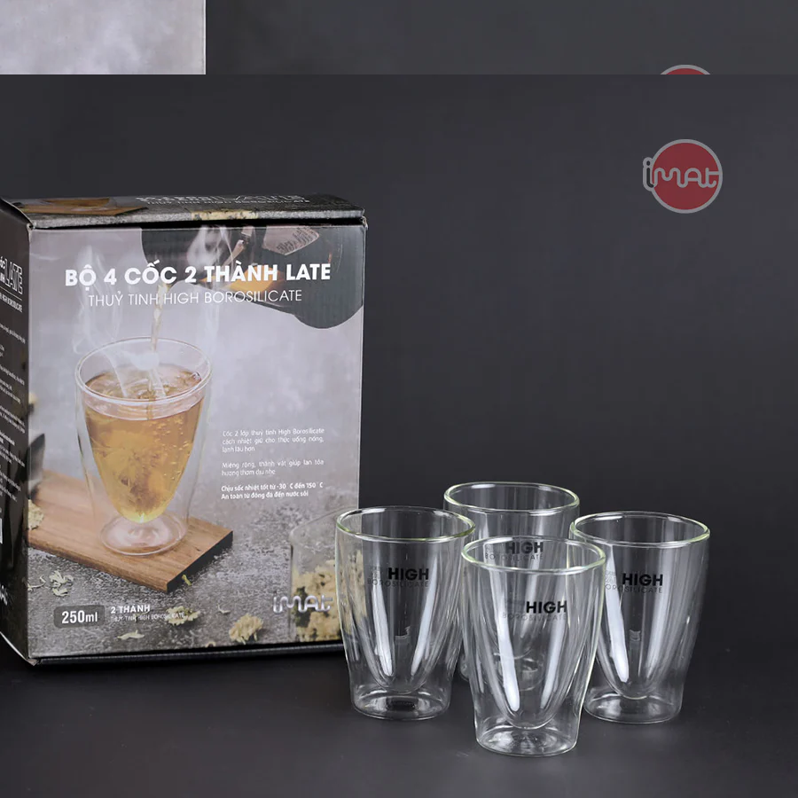 Bộ 4 cốc 2 thành thủy tinh borosilicate LATE, 250ml