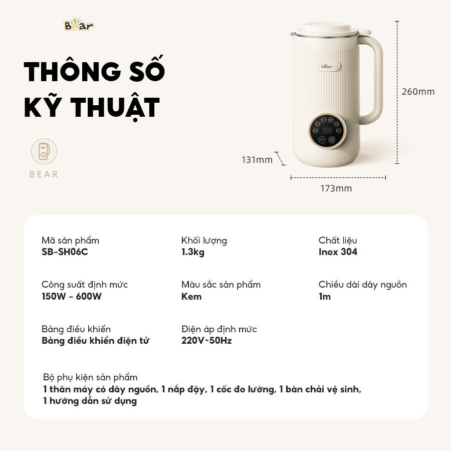 Máy làm sữa hạt Bear 0.6L SB-SH06C