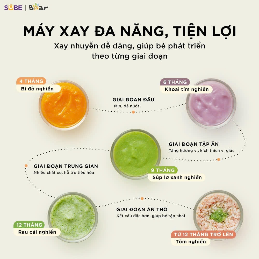 Máy xay ăn dặm 8 lưỡi 0.3L Bear CH-5H02D24