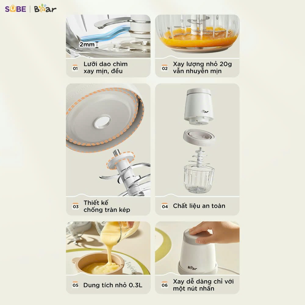 Máy xay ăn dặm 8 lưỡi 0.3L Bear CH-5H02D24