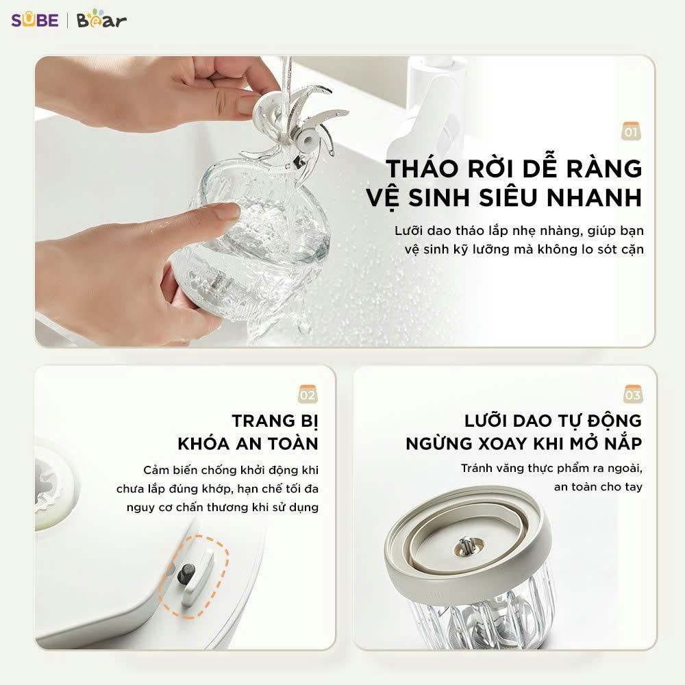 Máy xay ăn dặm 8 lưỡi 0.3L Bear CH-5H02D24