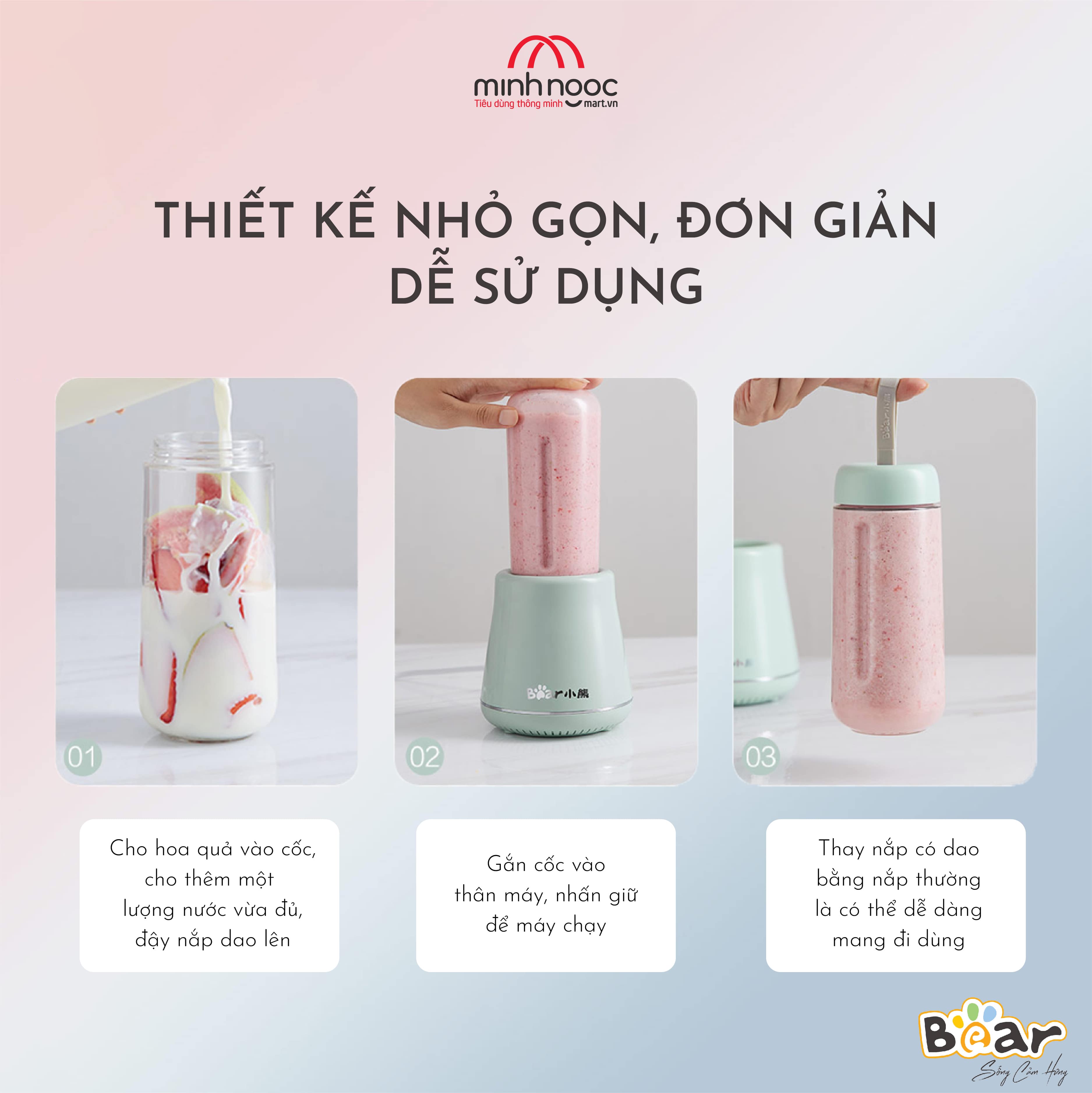 Máy xay sinh tố hoa quả cầm tay Beardung tích 1L LLJ D04A1