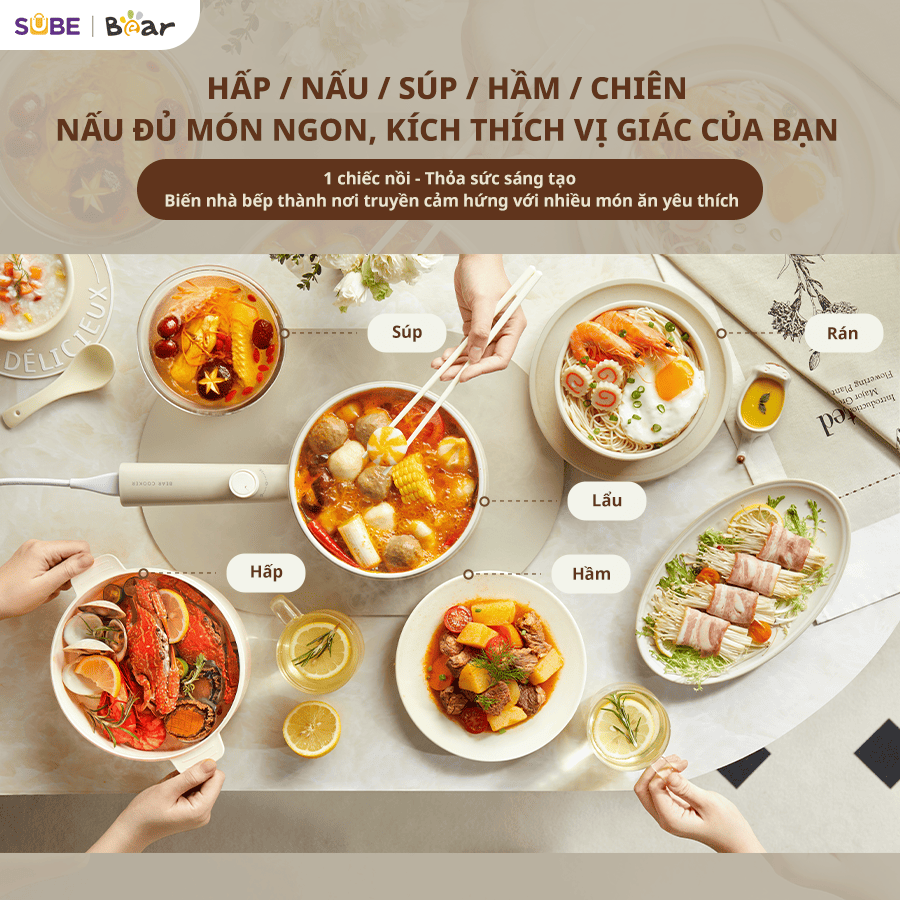 Nồi nấu điện đa năng/ Ca nấu mỳ Bear MC-4H16F