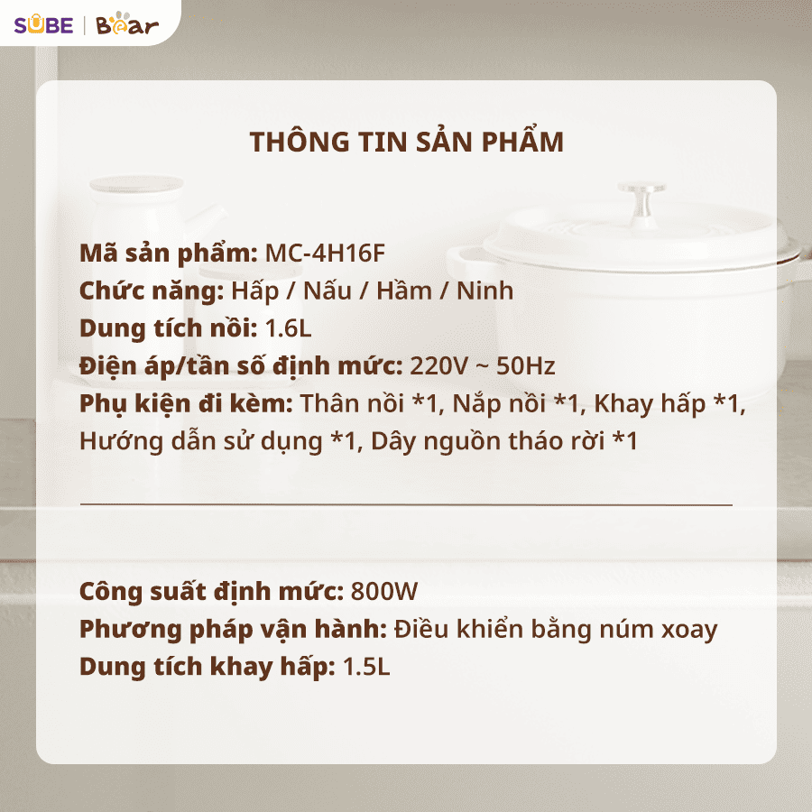 Nồi nấu điện đa năng/ Ca nấu mỳ Bear MC-4H16F