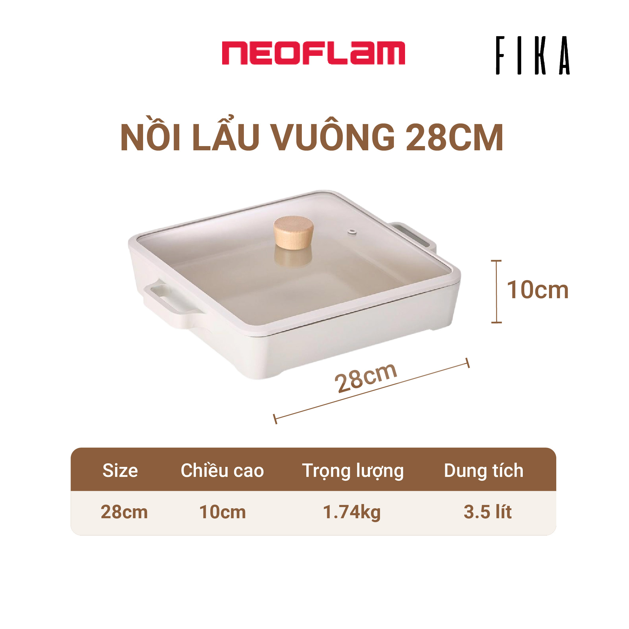 Nồi lẩu vuông Fika Neoflam Hàn Quốc 28cm