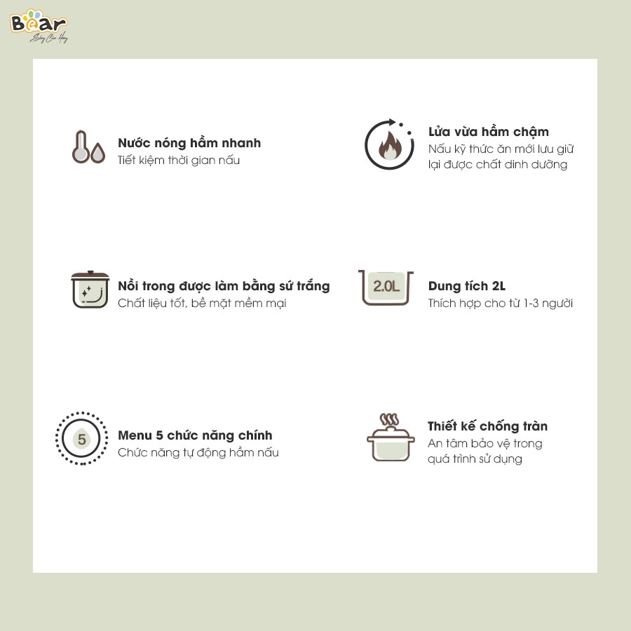 Nồi nấu chậm Bear 2L SB-NNC20