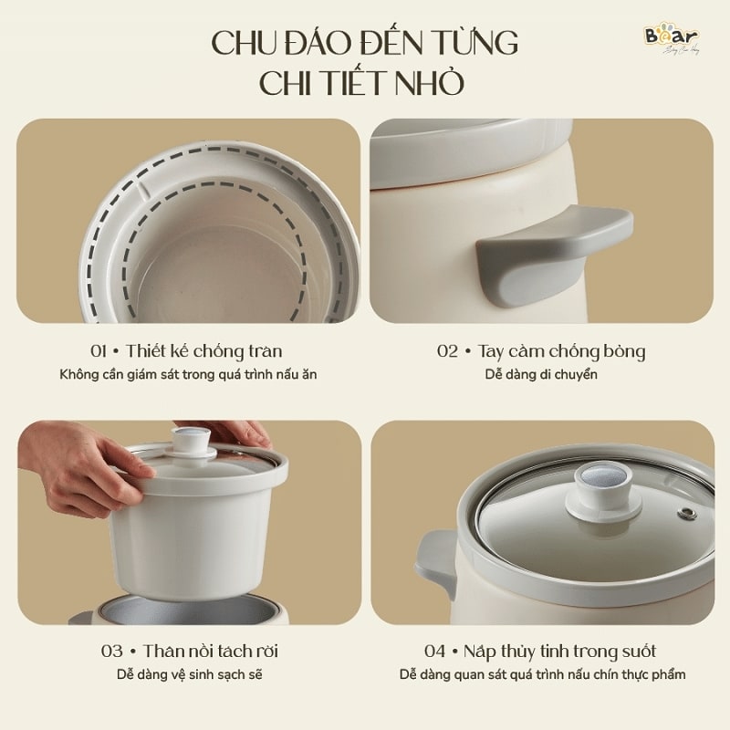 Nồi nấu chậm Bear 1,5L SB-NNC15 (Bản Quốc Tế)
