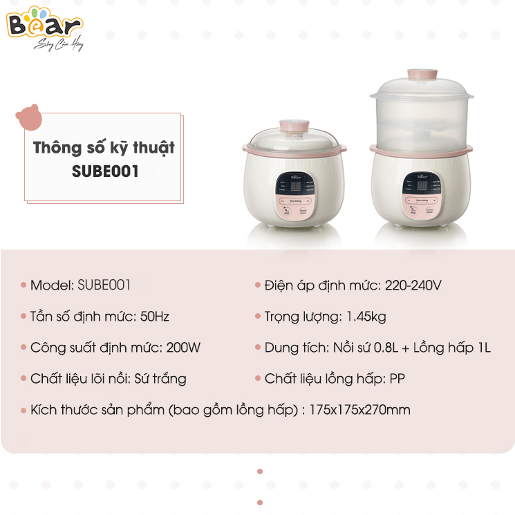 Nồi nấu chậm 0,8L Bear SUBE001