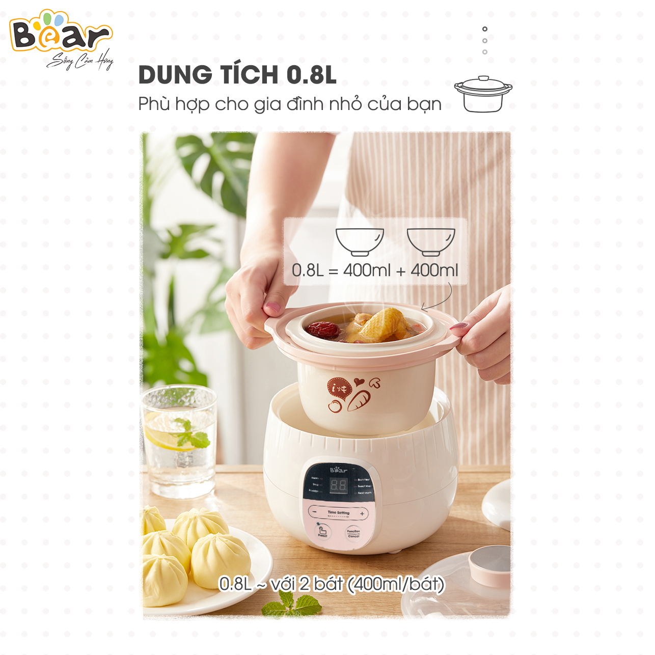 Nồi nấu chậm 0,8L Bear SUBE001