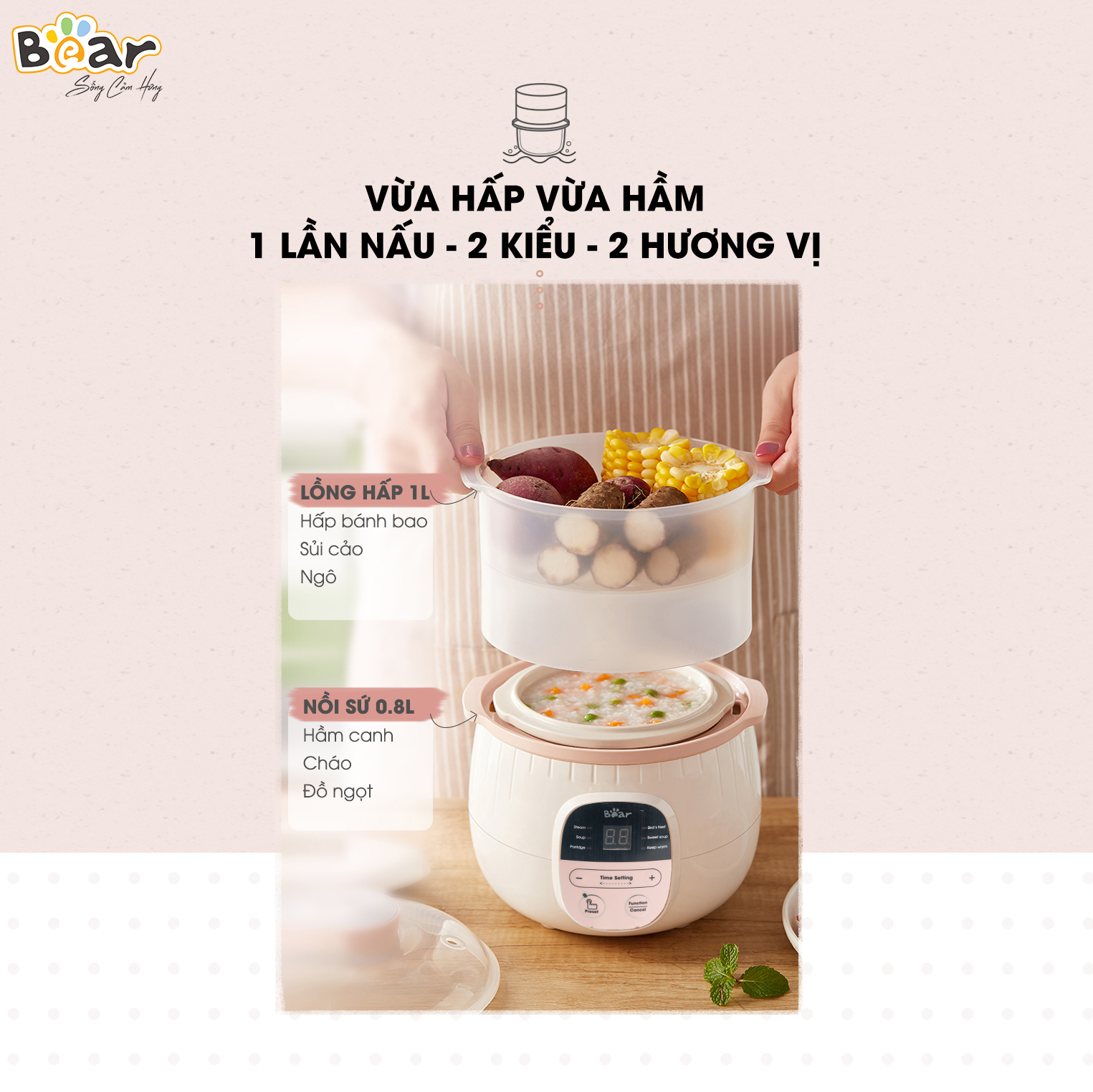 Nồi nấu chậm 0,8L Bear SUBE001