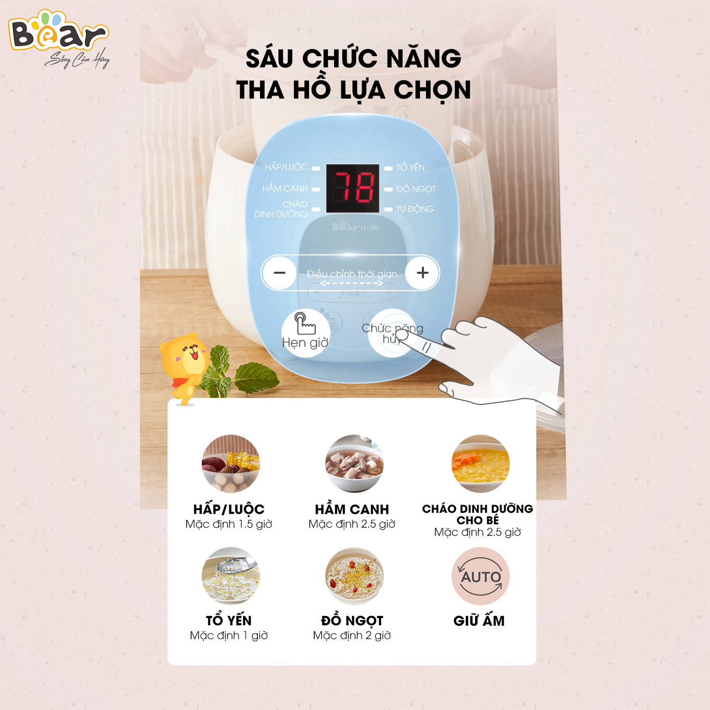 Nồi nấu chậm 0,8L Bear SUBE001