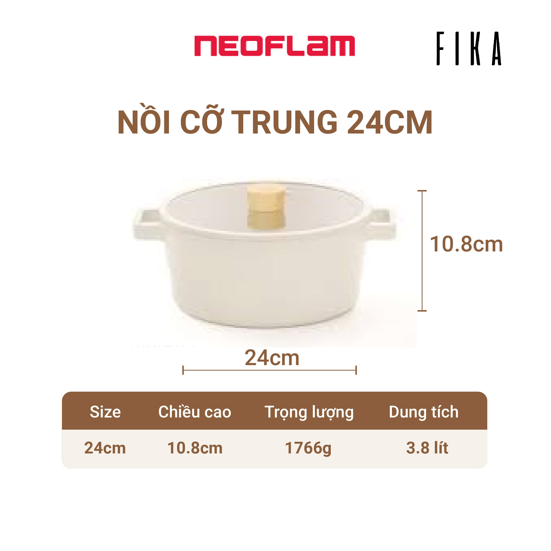 Combo bếp từ - nồi cỡ vừa 24cm Neoflam Fika Hàn Quốc