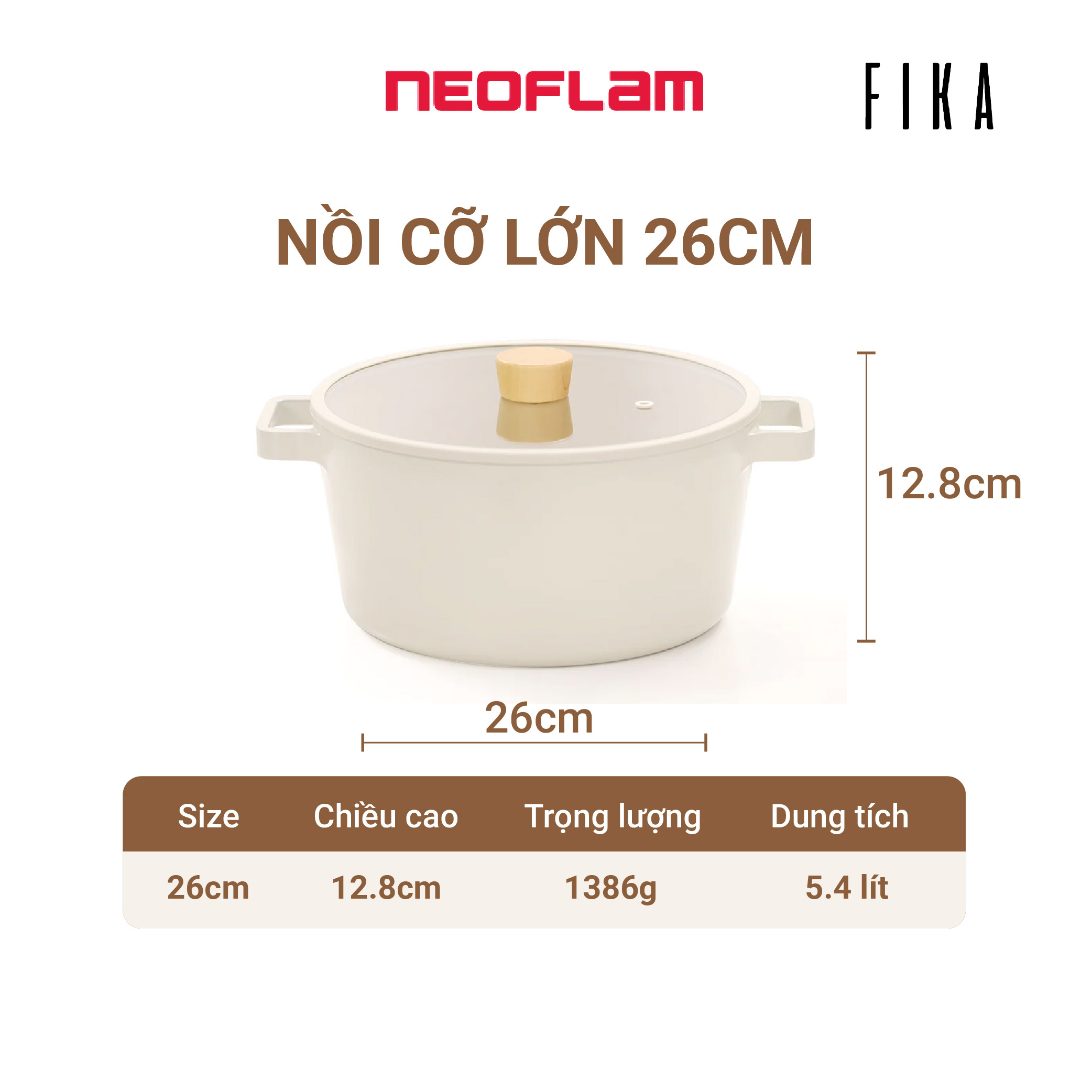 Nồi cỡ lớn Neoflam Fika Hàn Quốc 26cm dung tích 5.7l