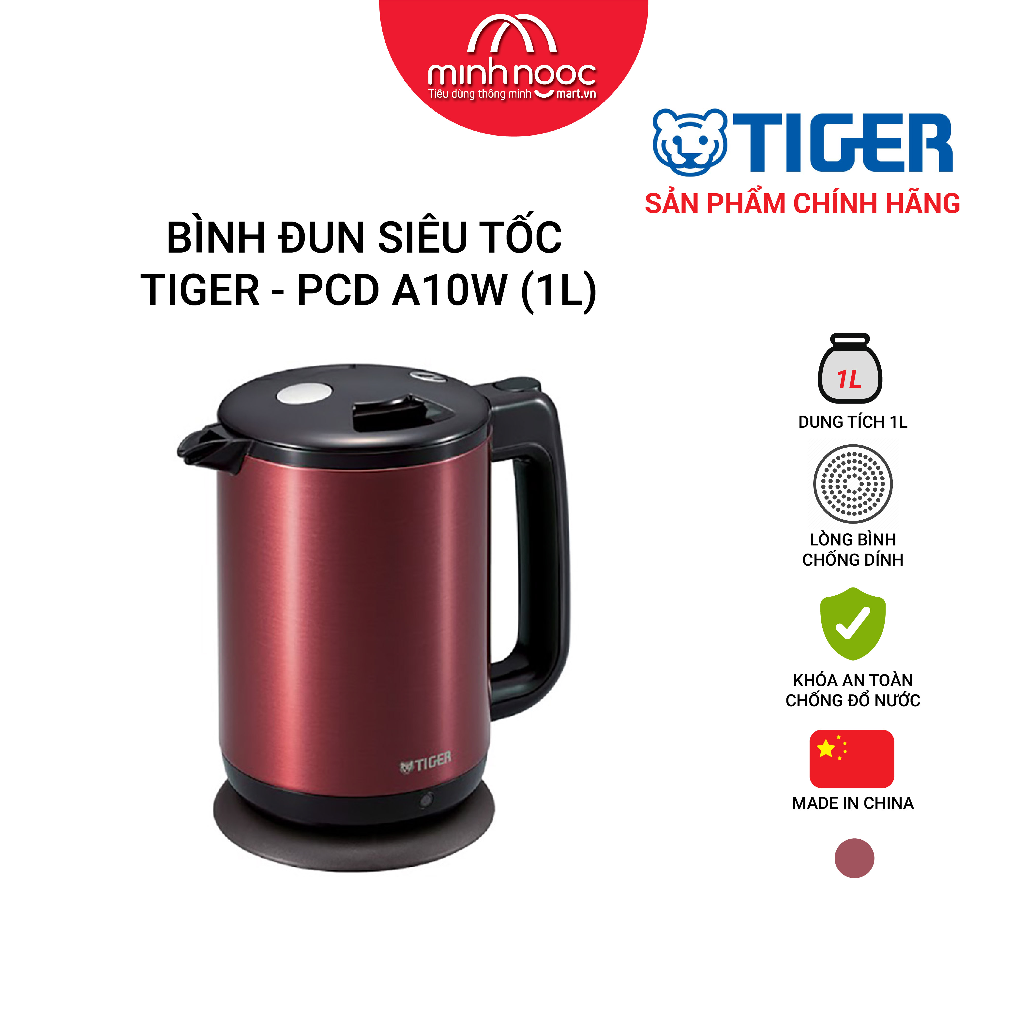 Bình siêu tốc TIGER PCD-A10W màu nâu/ đỏ