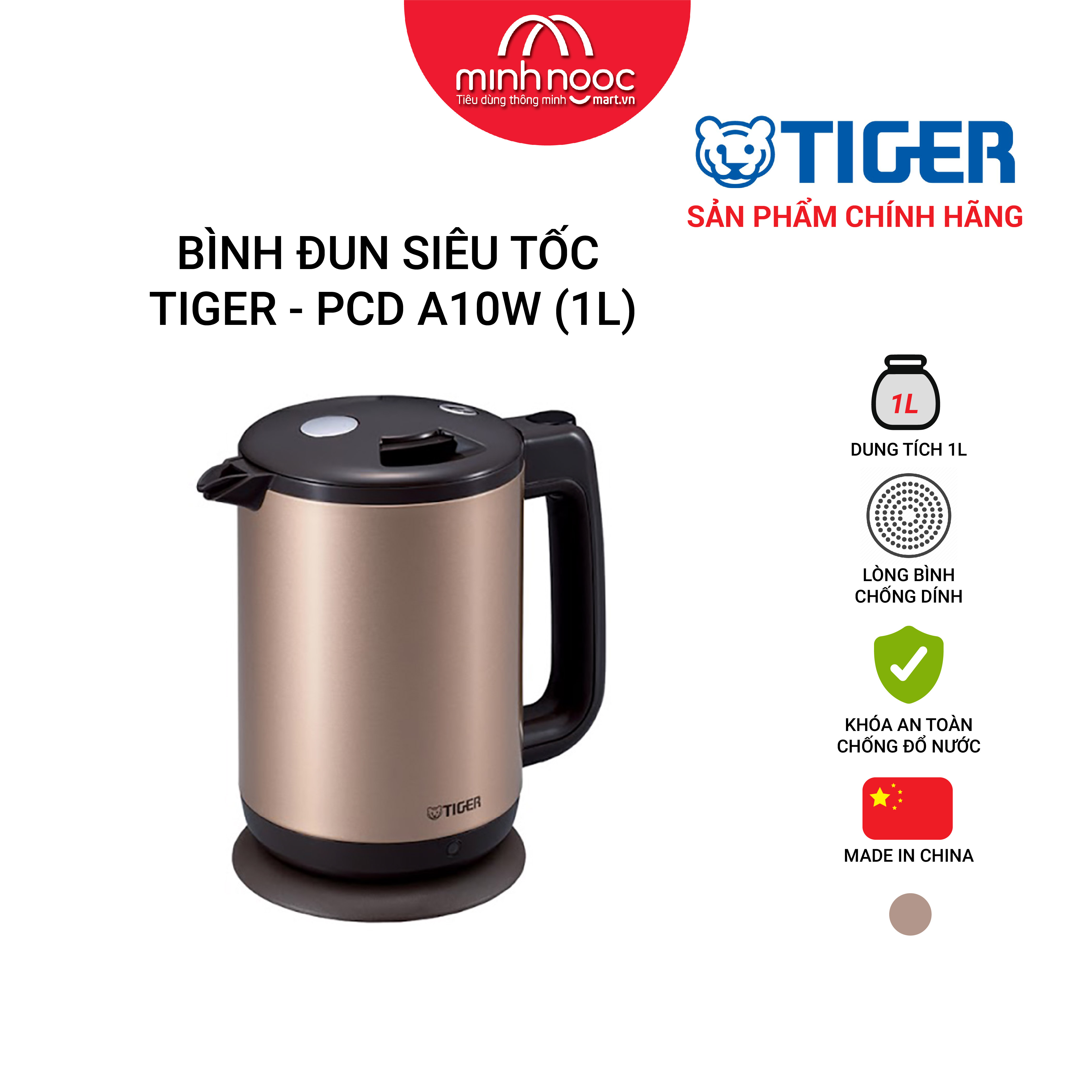 Bình siêu tốc TIGER PCD-A10W màu nâu/ đỏ