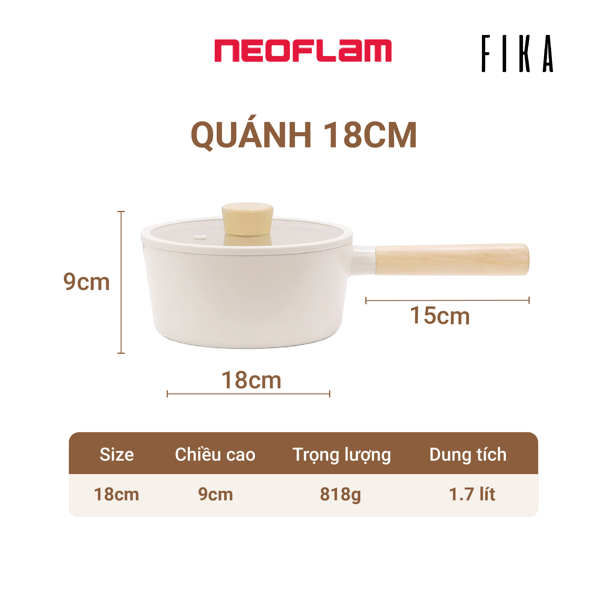 Nồi sâu (quánh) Neoflam Fika Hàn Quốc 18cm