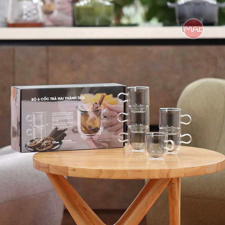 Bộ 6 Cốc Trà TATA Thủy Tinh High Borosilicate Hai Thành Cách Nhiệt Cao Cấp