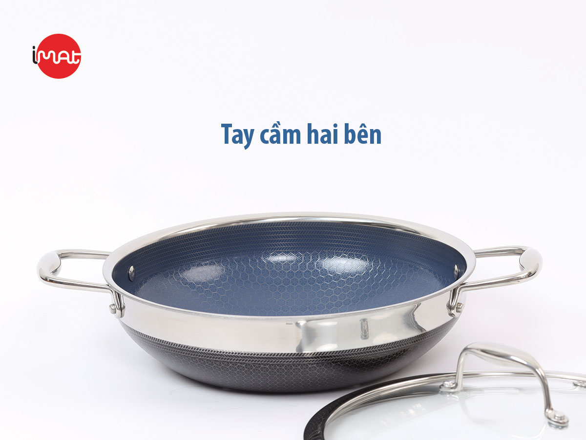 Chảo đa năng iMat Hybrid 26cm, có vung (lòng xanh)