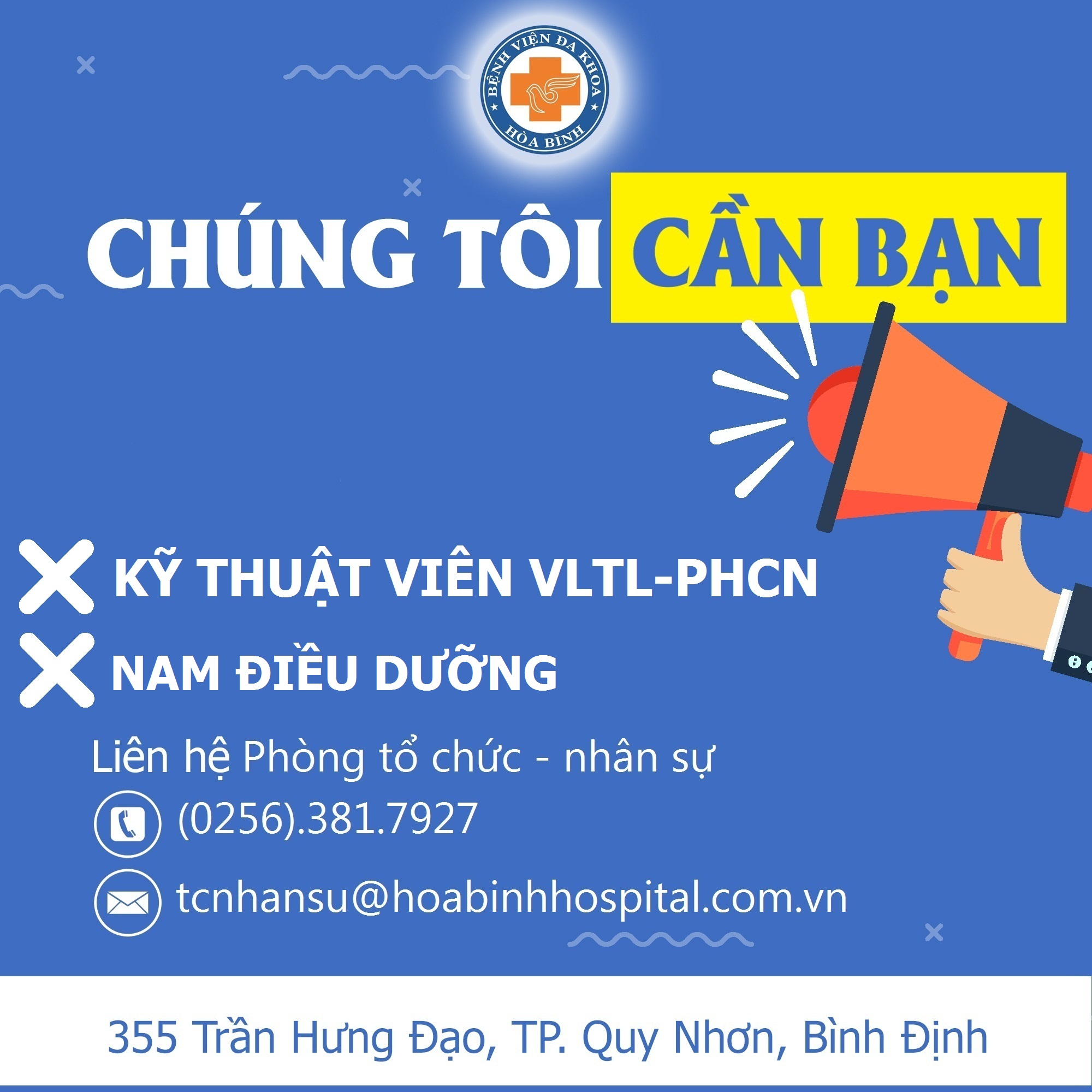 BỆNH VIỆN ĐA KHOA HÒA BÌNH THÔNG BÁO TUYỂN DỤNG  THÁNG 01/2021