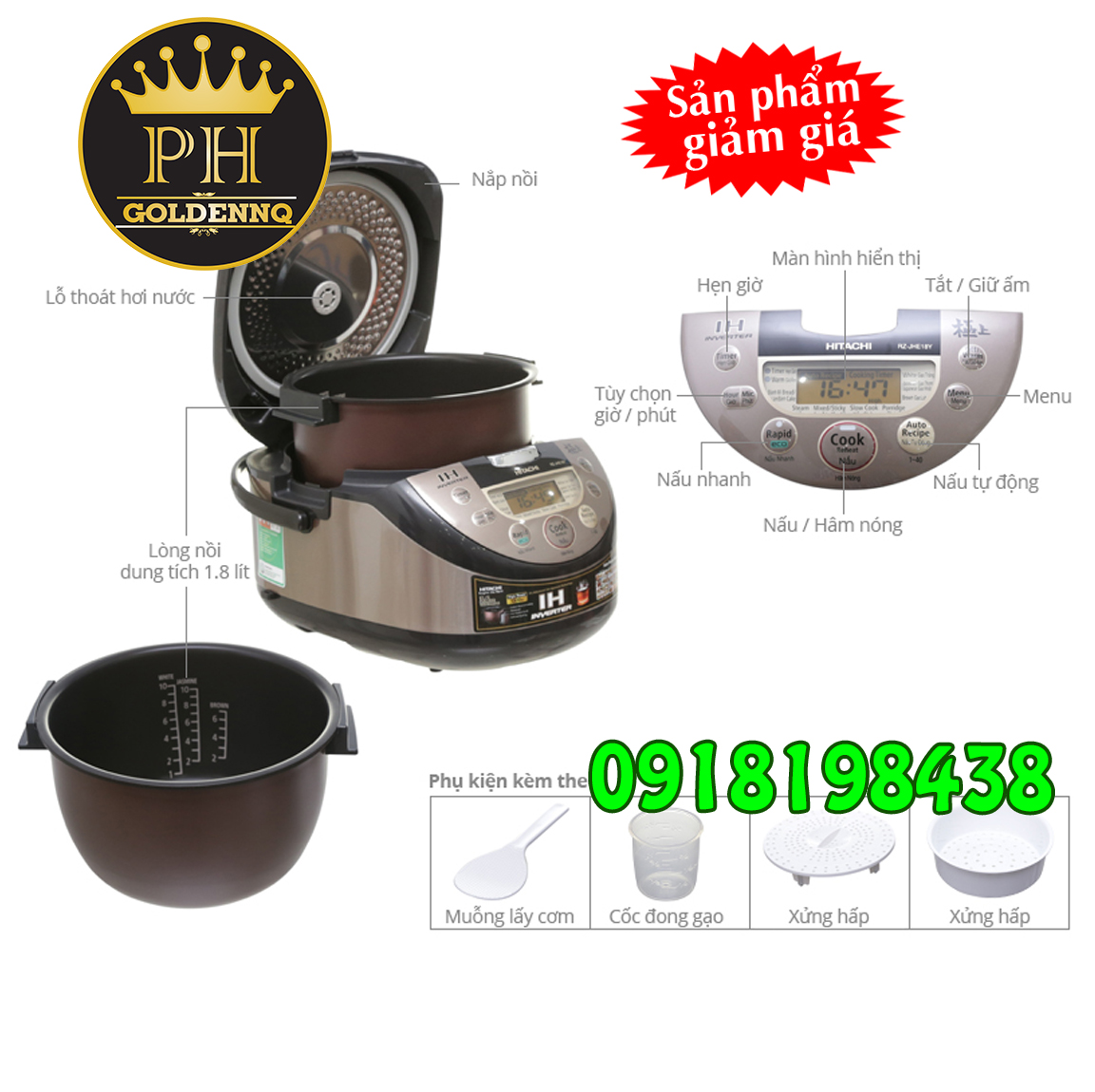 Nồi cơm điện cao tần Hitachi 1.8 lít RZ-JHE18Y