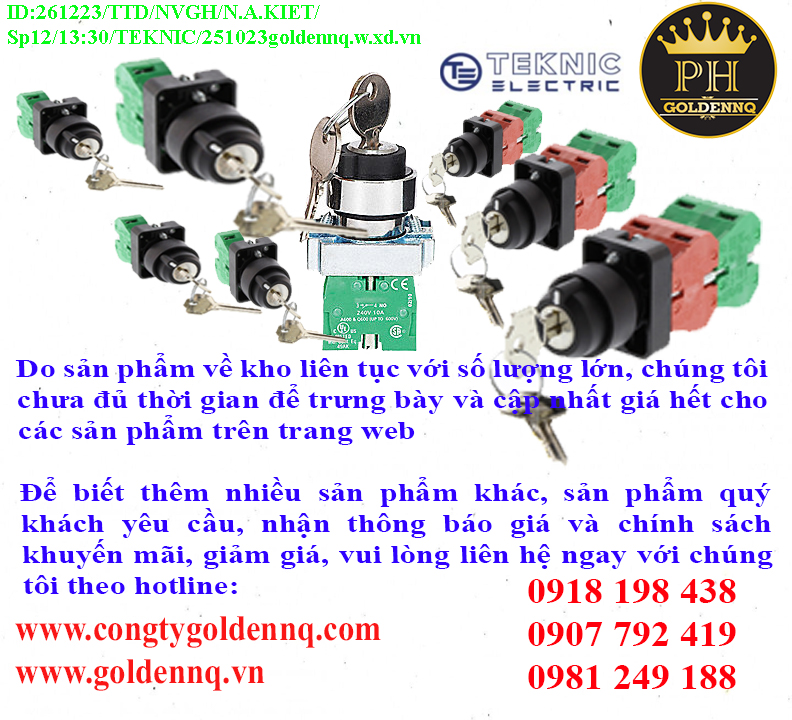 Công tắc xoay 2 vị trí, có khóa, tự giữ Teknic chính hãng, giá sỉ, phân phối toàn quốc.