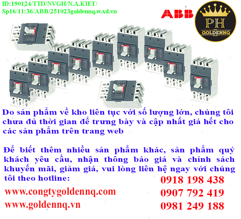 Cầu dao dạng khối ABB (MCCB) chính hãng, giá sỉ, bảo hành, phân phối toàn quốc.