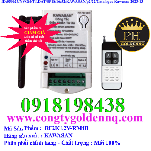 Công tắc điều khiển từ xa 2 kênh RF2K 12V-RM4B