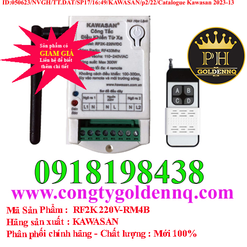 Công tắc điều khiển từ xa 2 kênh RF2K 220V-RM4B