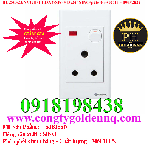 Ổ cắm 3 chấu tròn kiểu Anh 15A có công tắc và đèn báo S1815SN