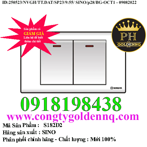 Công tắc đôi 2 chiều phím lớn SINO S182D2 (S182D2/DL)