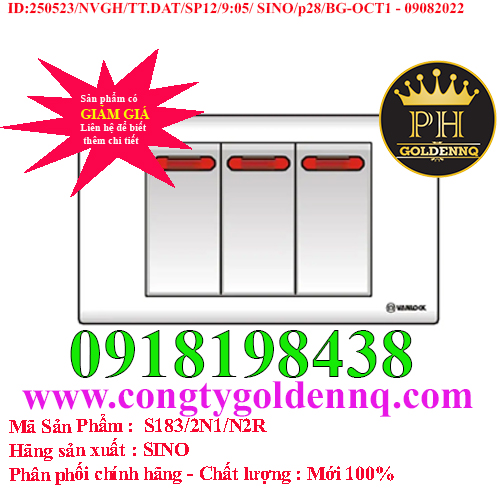2 công tắc 1 chiều với 1 công tắc 2 chiều phím lớn có đèn báo đỏ S183/2N1/N2R (S183/2N1/N2R/DL)