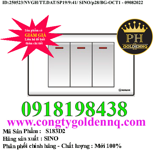 Công tắc ba 2 chiều phím lớn SINO S183D2 (S183D2/DL)