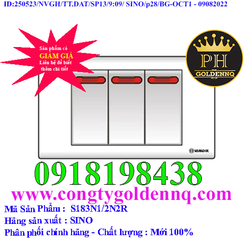 1 công tắc 1 chiều với 2 công tắc 2 chiều phím lớn có đèn báo đỏ S183N1/2N2R (S183N1/2N2R/DL)