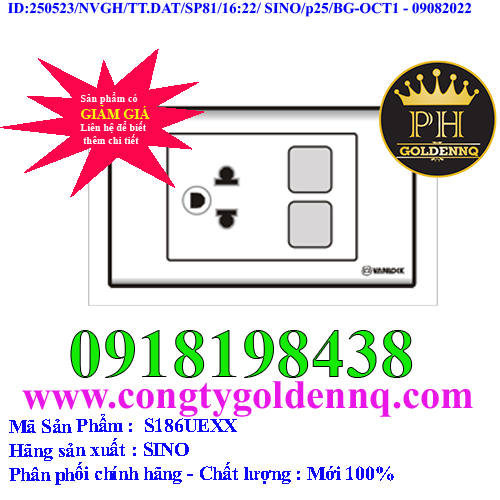 Ổ cắm đơn 3 chấu 16A với 2 lỗ SINO S186UEXX
