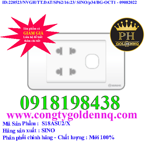 2 Ổ cắm 2 chấu 16A với 1 lỗ SINO S18ASU2/X