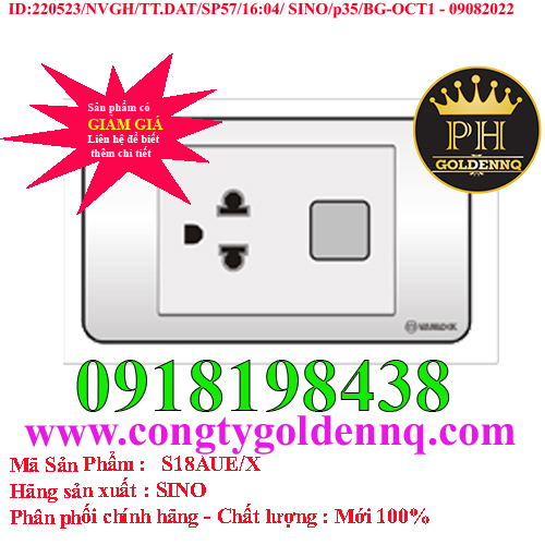 Ổ cắm đơn 3 chấu 16A với 1 lỗ SINO S18AUE/X