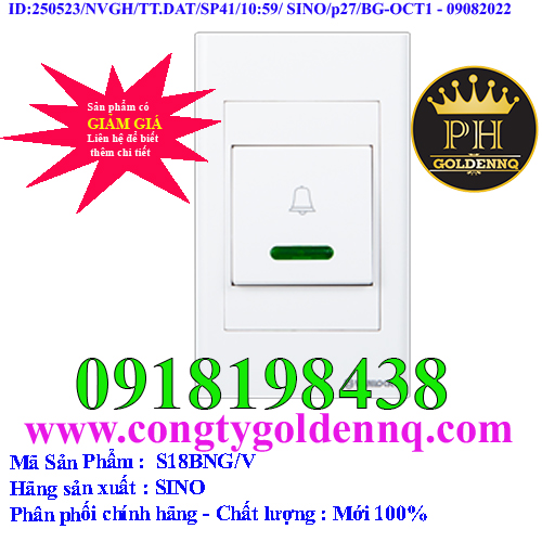 Nút chuông bản rộng có đèn báo xanh loại dọc S18BNG/V